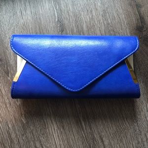 New blue and white clutch with gold accents